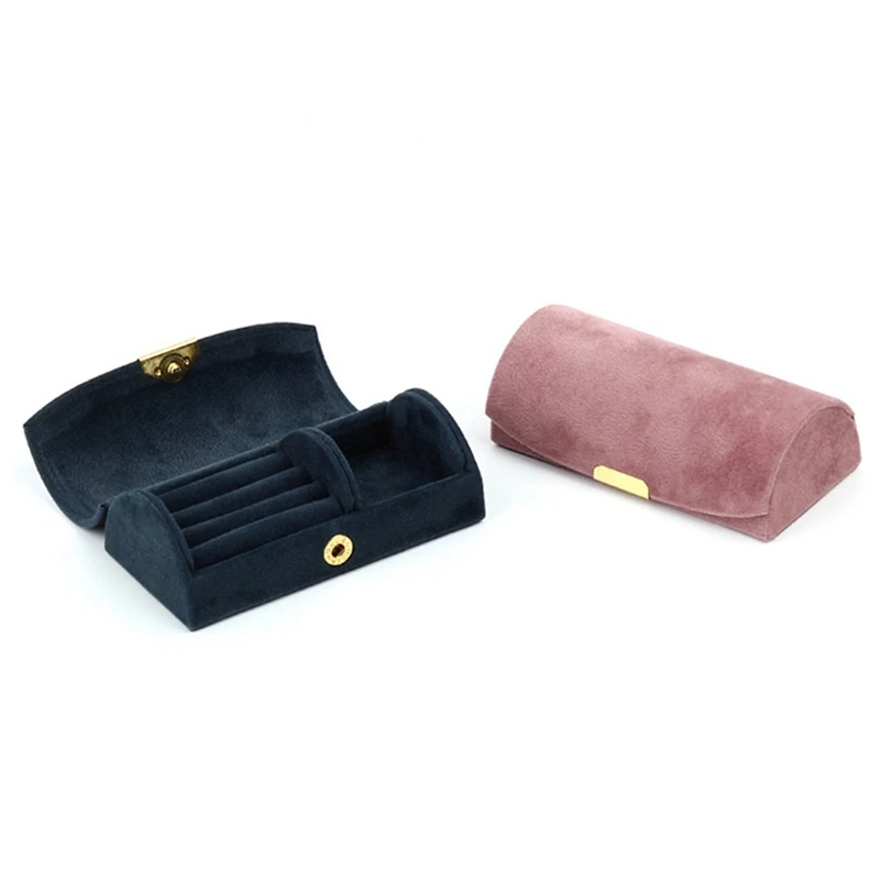 Trendy Mini Dome Shape Velvet Jewellery Storage Case Travel Earring Ring Necklace Jewelry Organizer Box