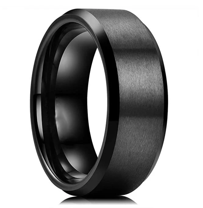 Mens Jewelry 8mm Matte Black Brushed Tungsten Engagement Ring