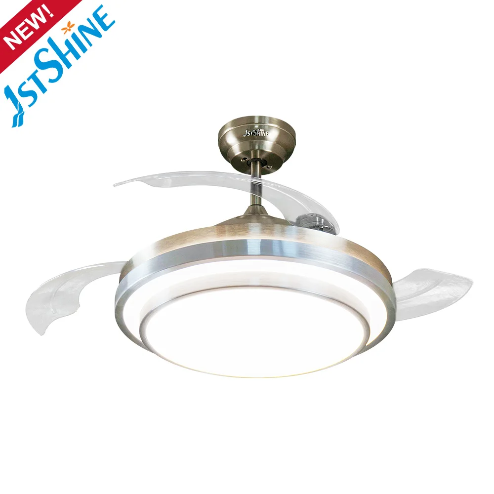 1stshine modern brushed nickel 42 inch retractable LED quality ceiling fan lighting with hidden