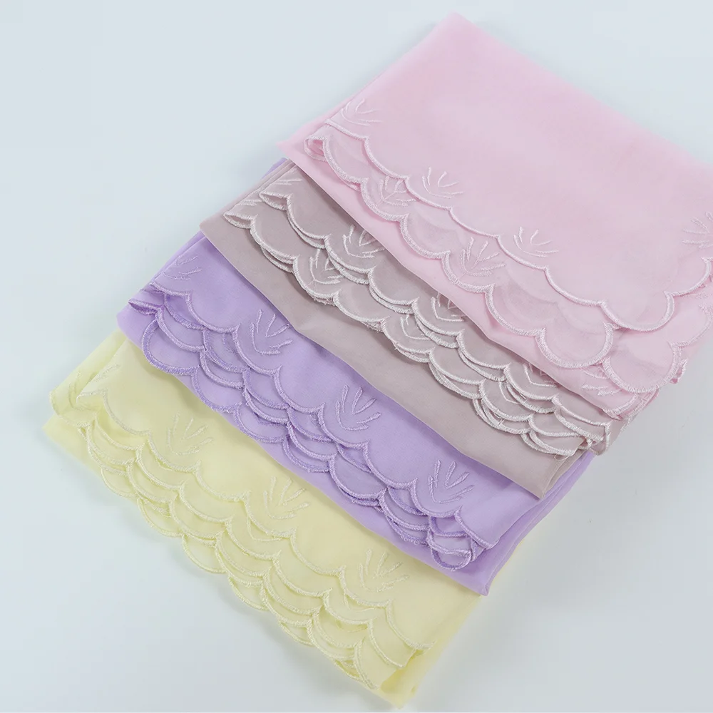 premium pearl chiffon embroidered hijab scarf Malaysia women sulam tudung muslim headscarf