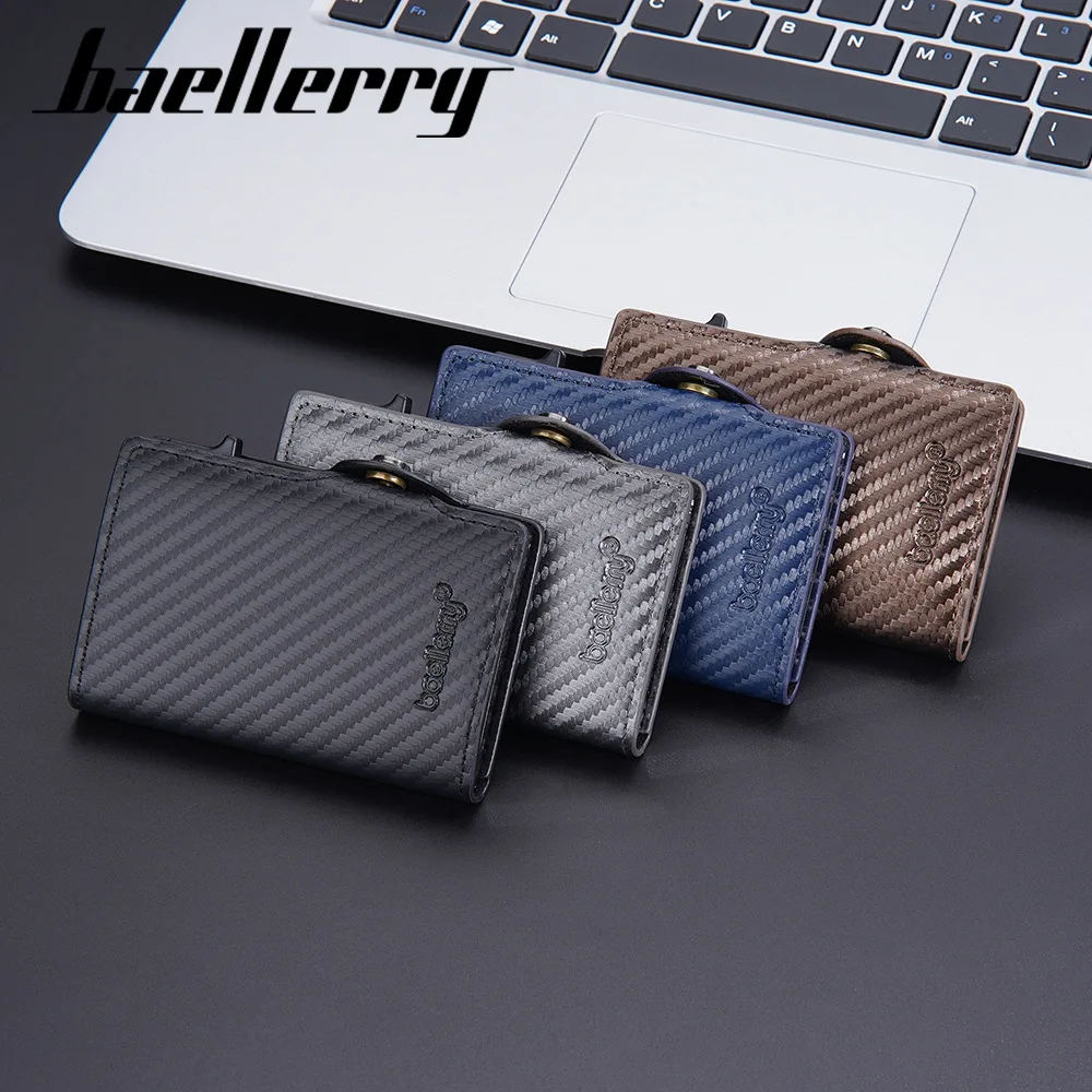 2023 New3 Folds Anti-Magnetic Aluminum Case Wallet Side Push Design RFID Carbon Fiber Card holder for Men