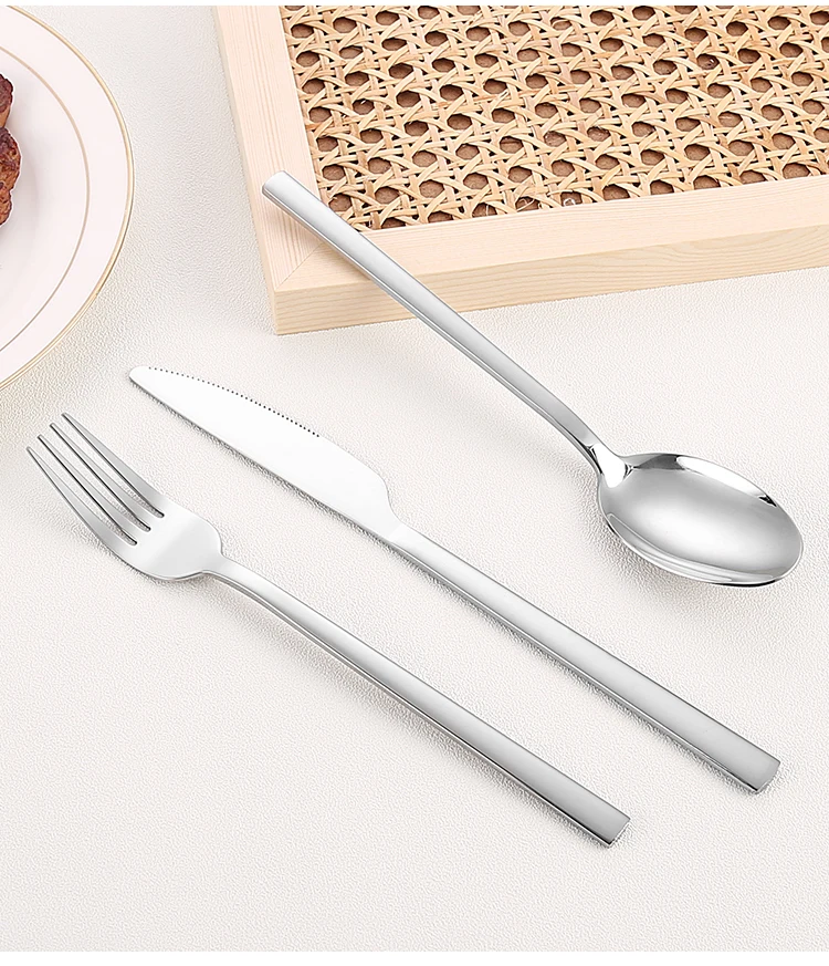 Bulk Gold Knife Fork Spoon Cutlery Set Stainless Steel Square Handle Flatware Silverware Set