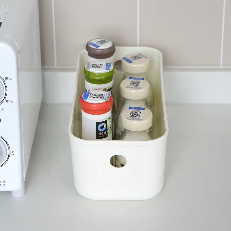 Stackable cabinet sundries food storage organizer multipurpose plastic storage box with built in handle