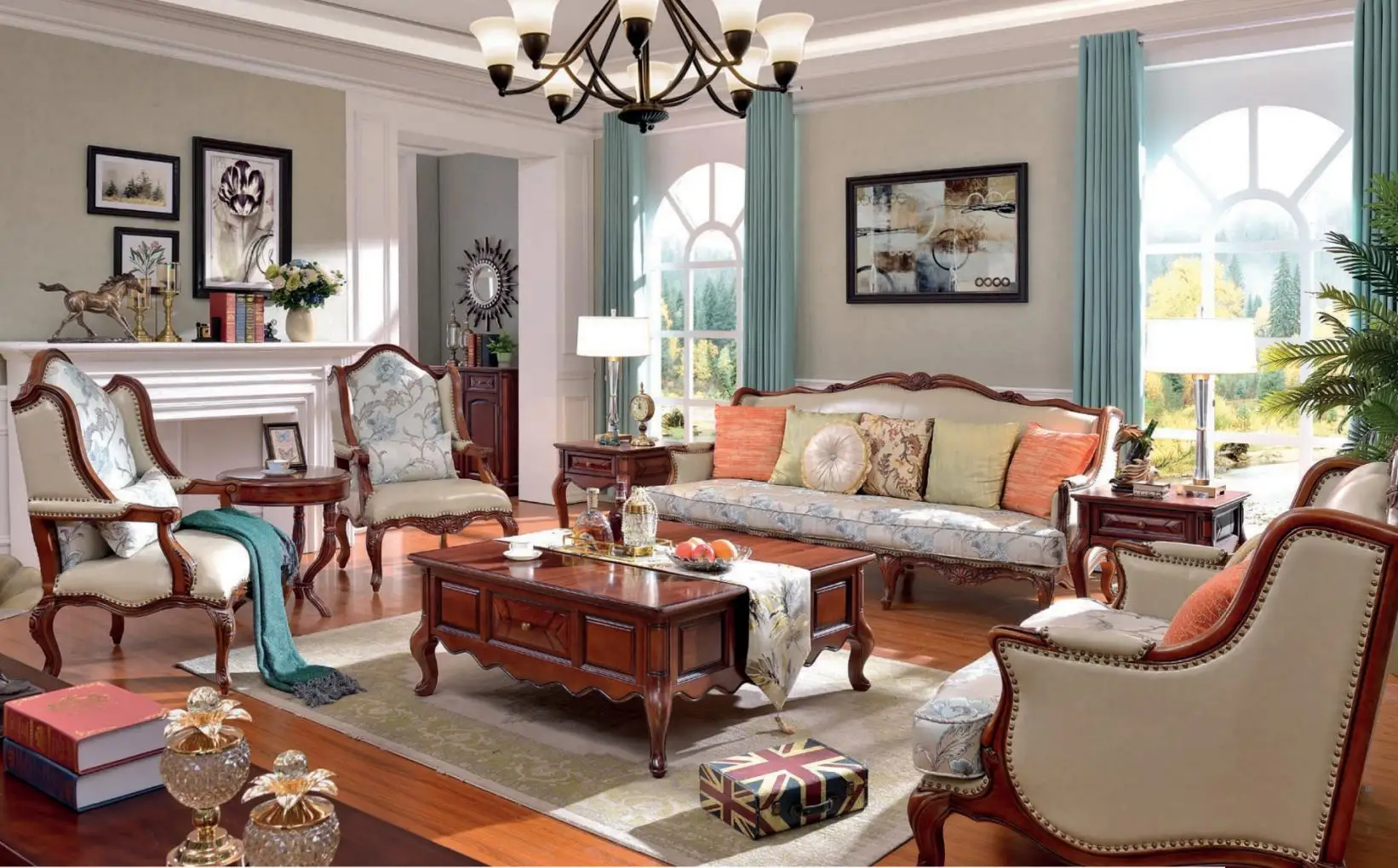 Factory Price Classic Style Solid Wood Living Room Chairs Living Room Cabinets Living Room Sofa Set GY23