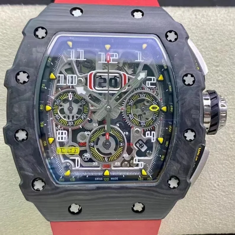 Best Quality Titanium Watch KV Factory RM11-03 Multifunction Chronograph Movement Sapphire Carbon Fiber Case RM Watch