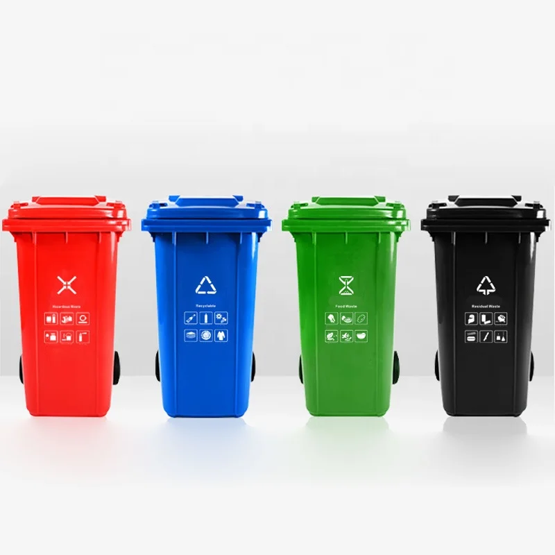 Plastic Trash Can 120 Litre Trash Can Outdoor Waste Bin With Lid And Wheels