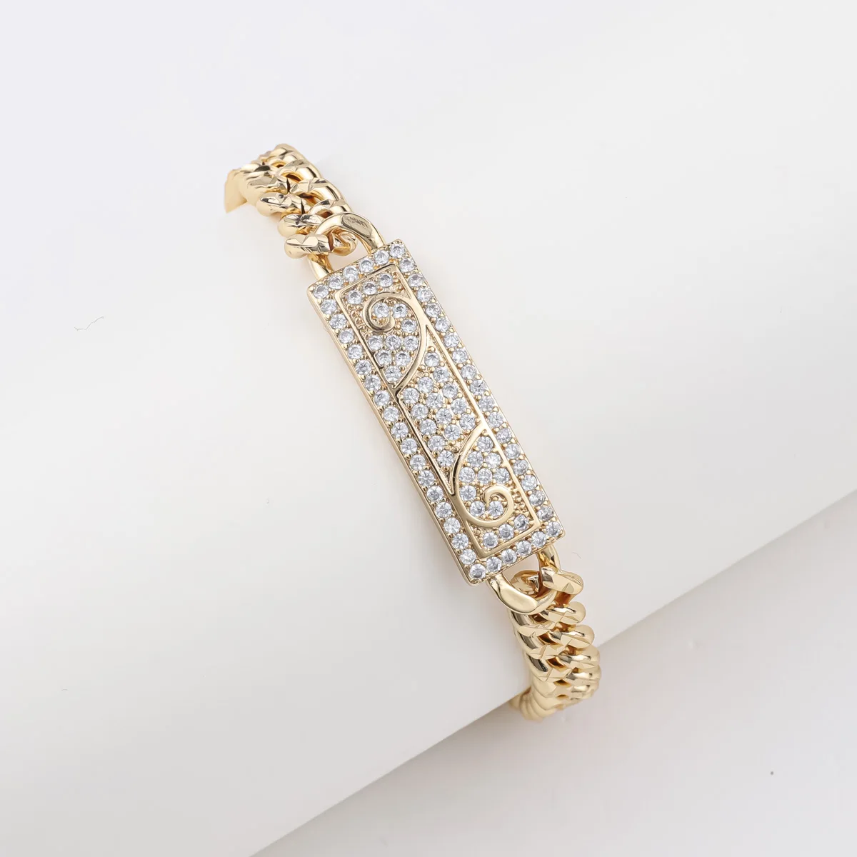 CM YIM luxury pulsera oro para hombres cuban link figaro chain 18 gold plated zircon charm bracelet mens women