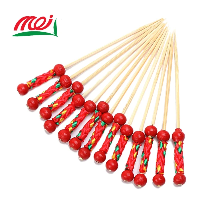 Wholesale 15cm Red Thin Ball Braid Cocktail Bamboo Stick for bbq