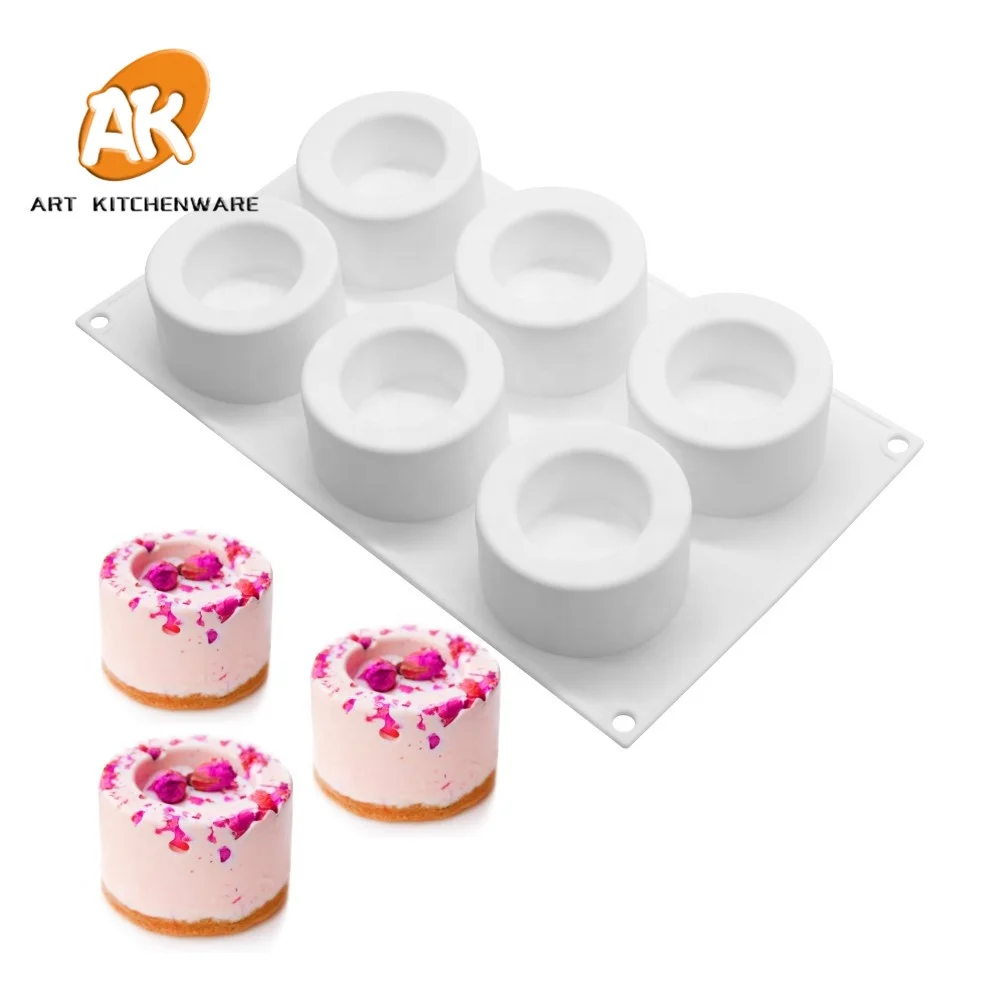 AK Mousse Cake Moulds for Bakery Hollow Cylinder 3D Silicone Chocolate Molds Dessert Tools Kitchenware Cake Decorations MC-78
