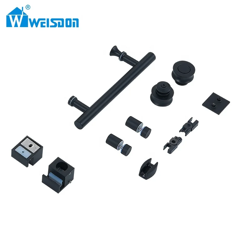 Factory Direct Frameless Sliding Corner Handle Rail System Screw Roller Black Full Set Shower Room Hardware Without Glass