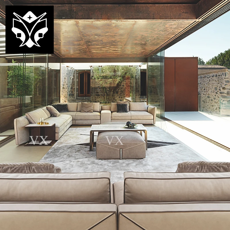 Latest Designs High End Modern Style Sectional Couches Velvet L Shape 7 Seater Sofa Set Luxury Furniture Couch Living Room Sofa