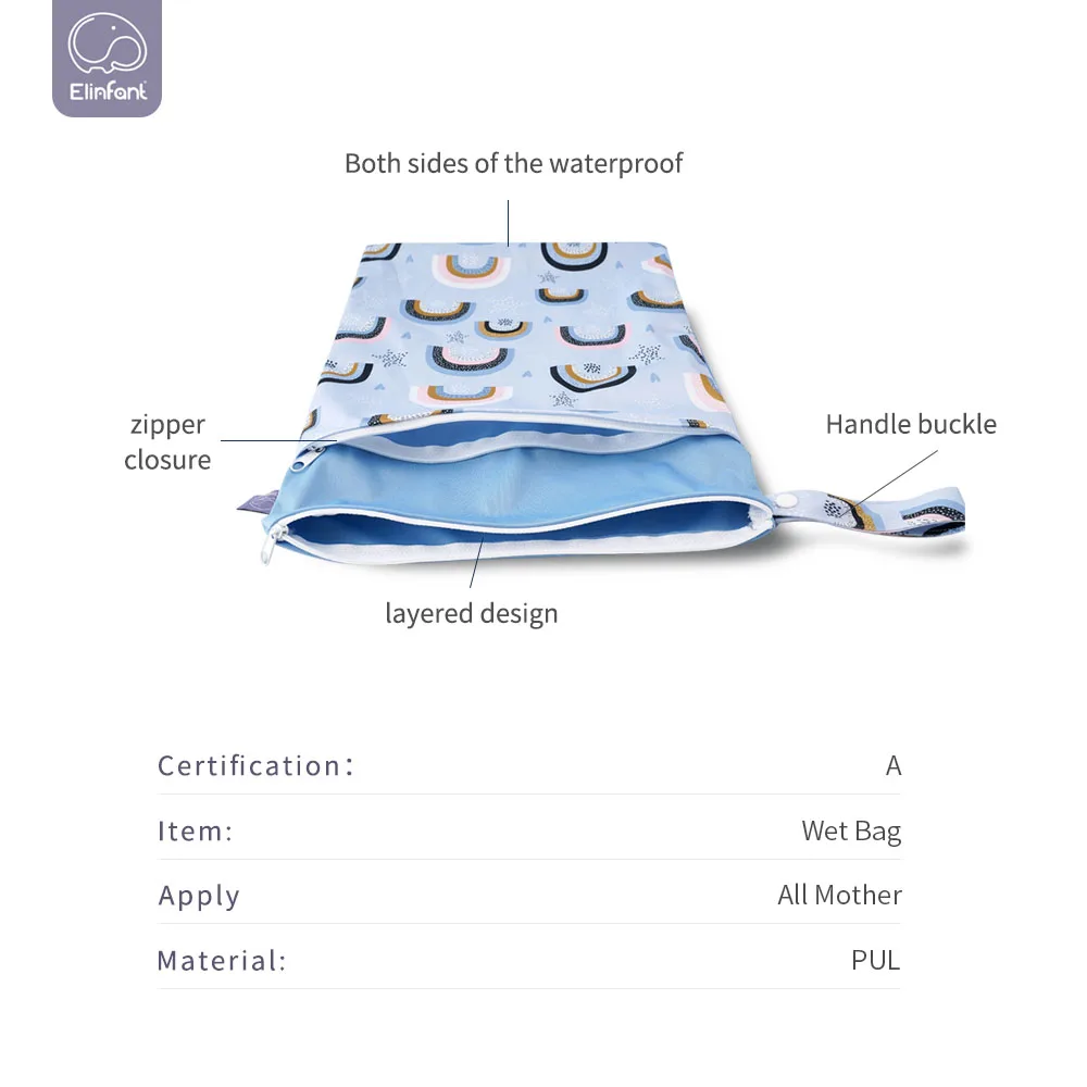 Elinfant custom size OEM PUL waterproof nappy wet bag pocket mommy bag washable reusable cloth diaper bag for baby
