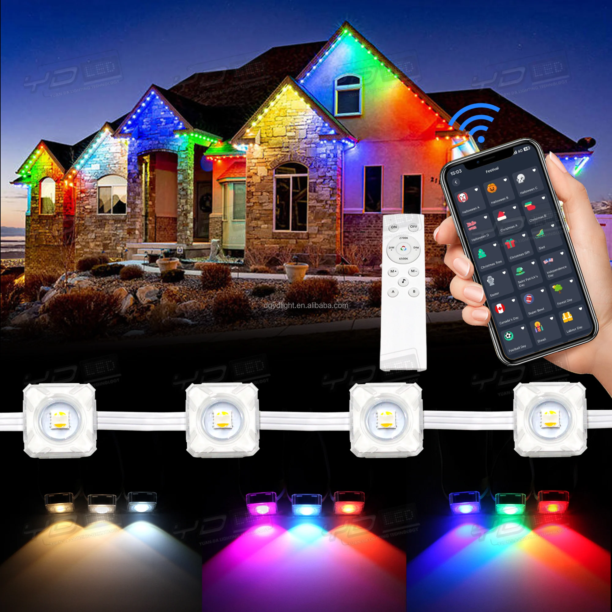 RGBCW Outdoor Permanent Lights RGBIC LED Pixel Point Light Permanent Christmas Lights Outdoor Sets BT Controller with  Alexa