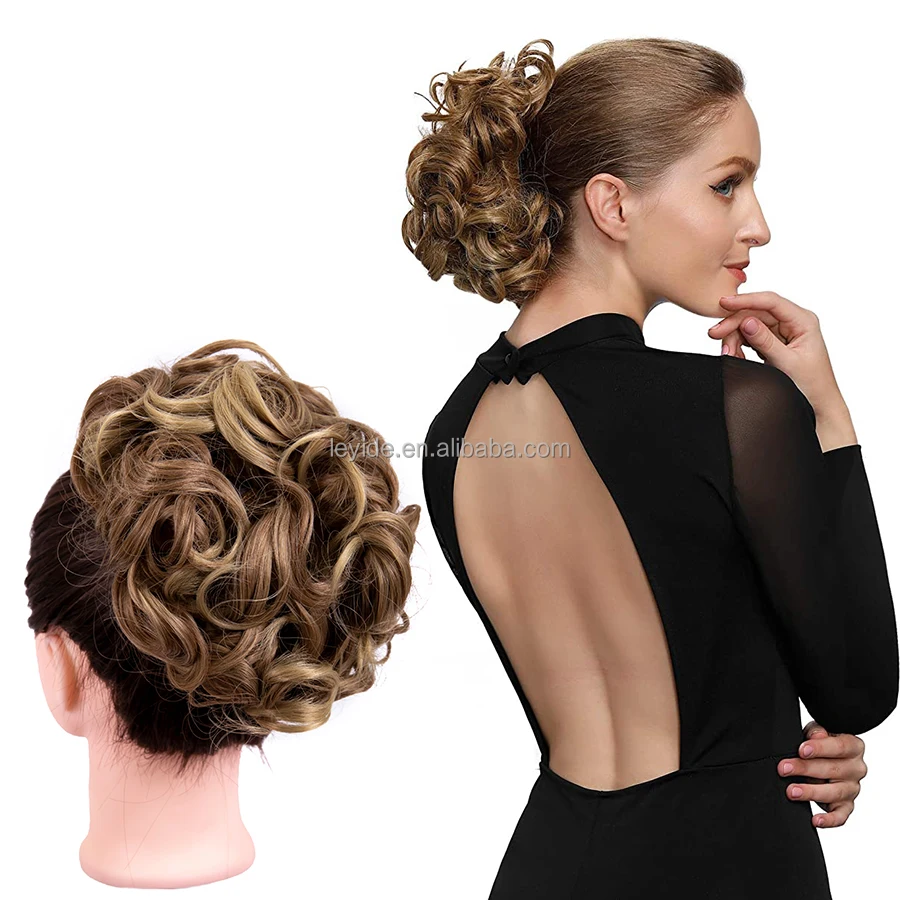 AliLeader Dish Hair Bun Short Ponytail Tray Hairpiece Messy Bun Scrunchie Combs Clip in Curly Stretch Updo Hair Pieces for Women (1600280420466)