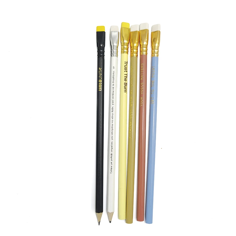 Manufacturer hot wholesale office stationery supplies fashion customized print wood pencils eraser top sketch Pencil With Logo