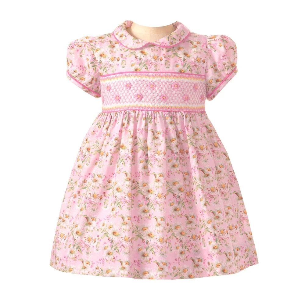 
Luxury High Quality 100% Cotton Traditional English Floral Handsmocked Dress 