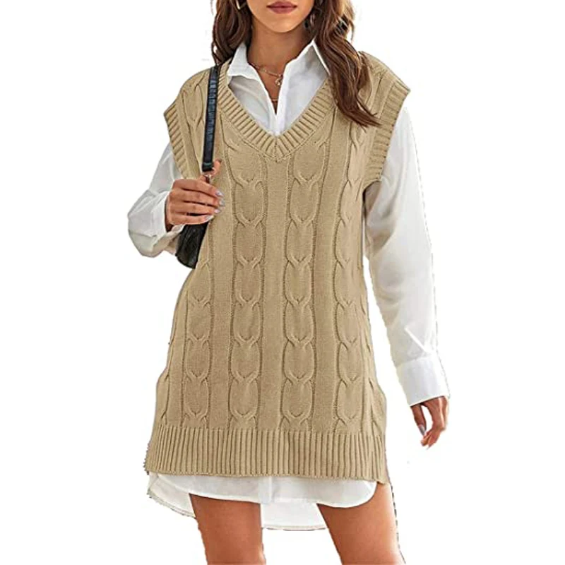 Custom Sweater Vest V-Neck Cable Knit Women S Sleeveless Sweater Knitted Oversized Sweater Custom Jumper