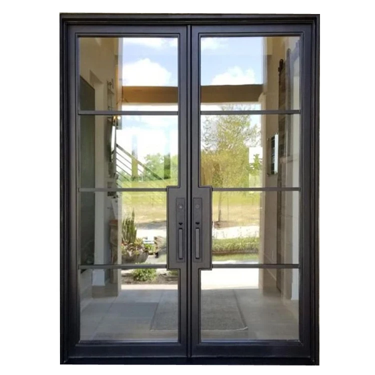Best Selling Economic Stylish Tempered Glass Steel Framed Internal French Modern Wrought Iron Door