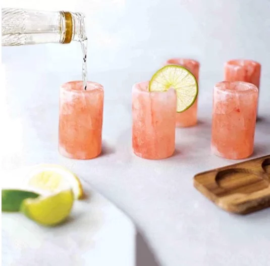Hand Caved Pink crystal Himalayan rick salt shot glasses for Tequila