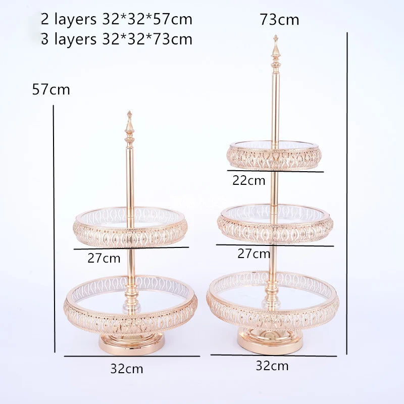 3 Tier Hotel European Metal High-foot Cake Stand Creative Breakfast Dessert Rack Glass Cake Holder Silver Gold Cake Stand