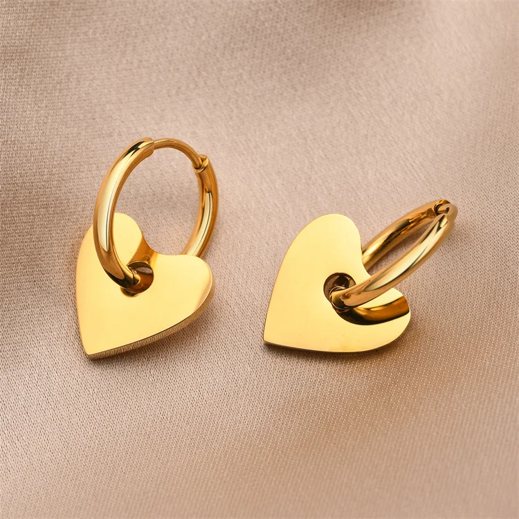 Simple Plain Heart Shape Earrings Stainless Steel Custom Fashion Hoop Charm Earring