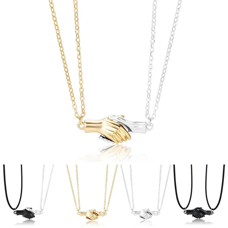 2PCS Simplicity Neclace Hand Pendant Necklace Gold Lover Couple Lady Girl Party