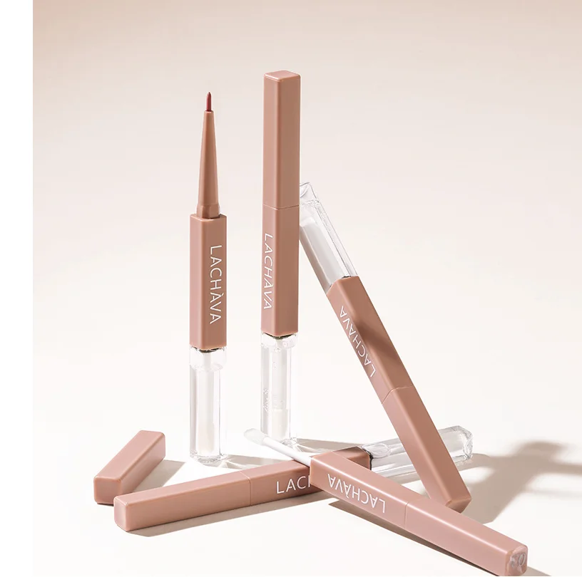 Custom Logo Vegan Makeup 2 In 1 Double Head Lipliner Lip oil 10 color  Matte High Shine Moisturizing Plumping Lip Makeup