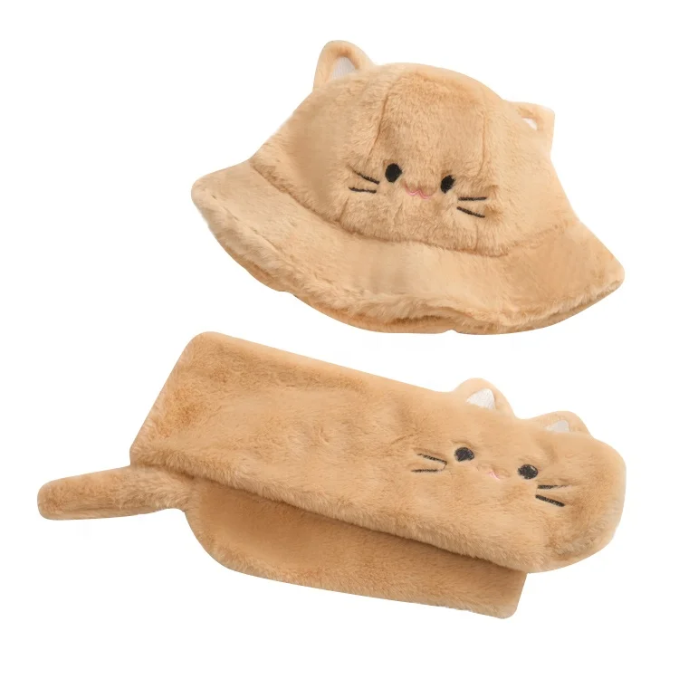 Милая детская шапка котенок с маленькими ушками и шарфом из искусственного меха для мальчиков и девочек детская зимняя плотная теплая Панама для детей