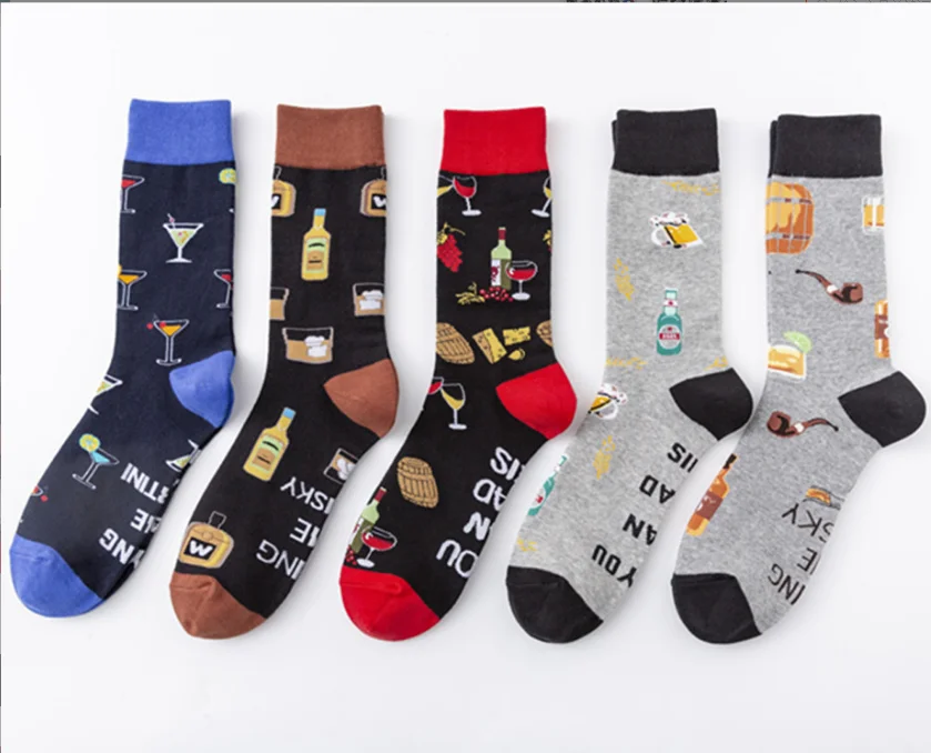 wholesale In Stock knitted jacquard beer socks fashion men dress socks