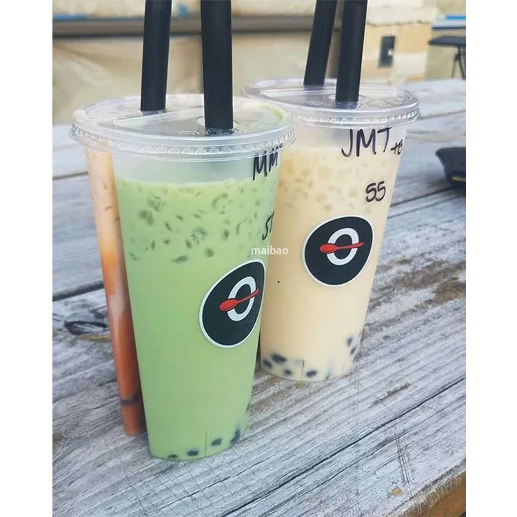 Custom Clear 18/22/24oz 2 Compartment Plastic Split Cup Disposable Cup For Juice Cold Drink Bubble Boba Milk Tea Share Twin Cups