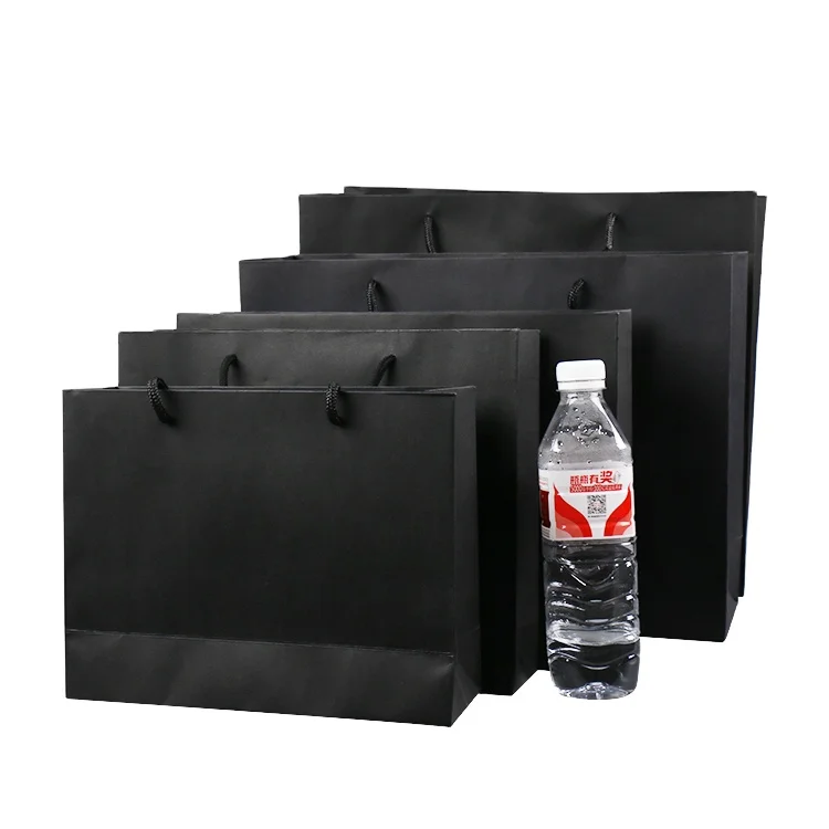 
High-End Luxury Unprinted Cardboard Shopping Black Paper Carrier Bag with Rope Handle 