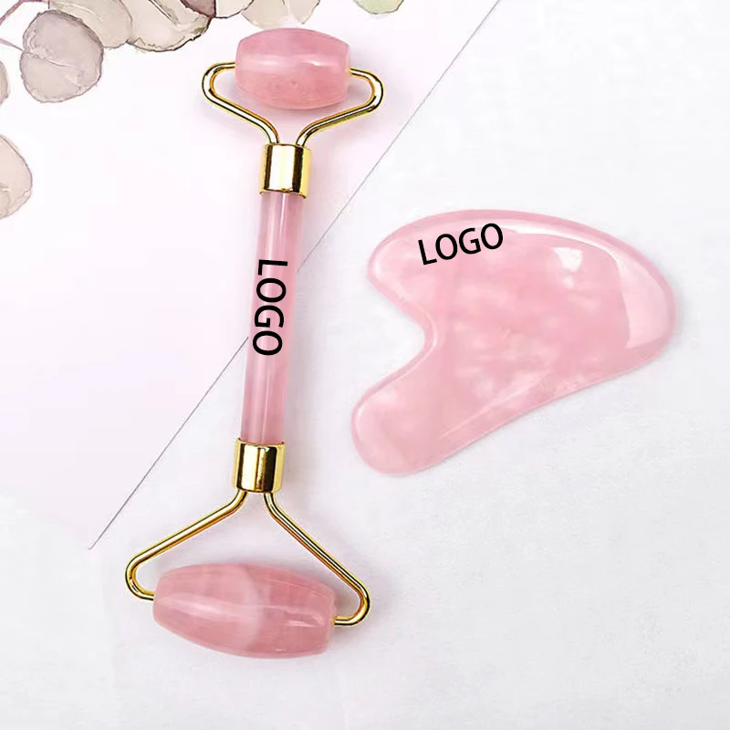 Wholesale Customize jade roller logo natural High quality rose quartz jade rolelr gua sha stein face rolelr