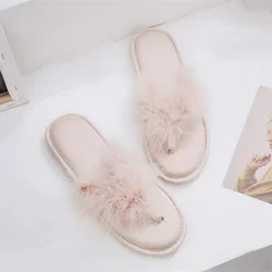 Womens Flip Flops Fluffy Memory Foam Indoor House Silk Feathers Decoration Bridesmaid Wedding Slippers for Ladies