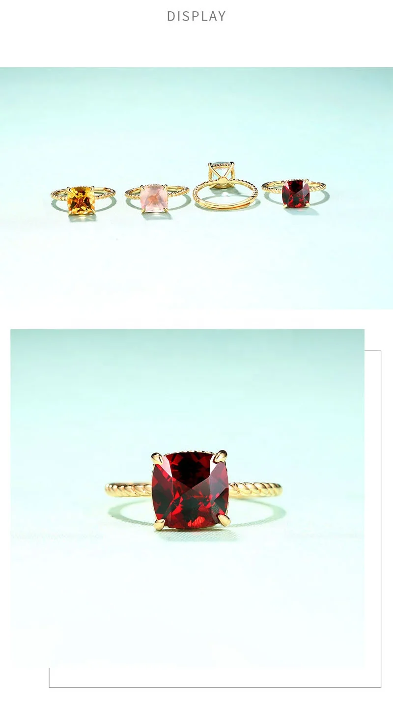 Xinfly Custom Garnet Blue Topaz Ring Crystal Moissanite Wedding Gift Jewelry Ring