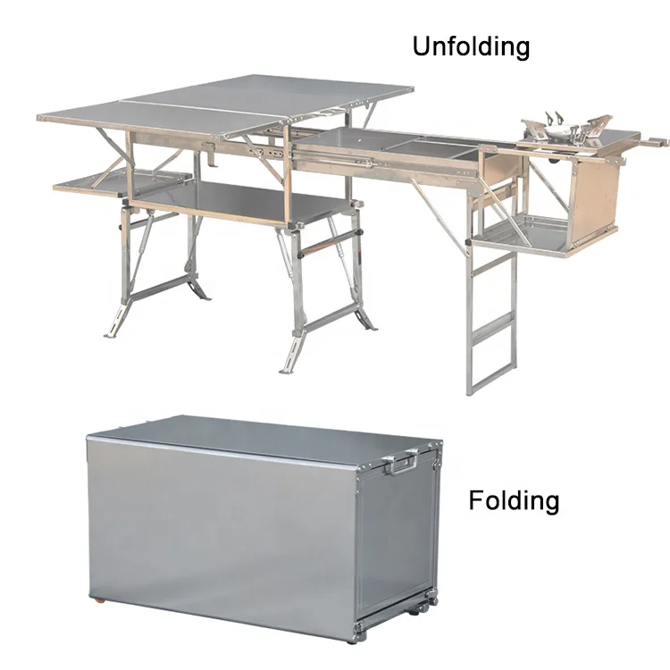 2021 Newest design single camping kitchen portable foldable camp outdoor fish picnic  SUS304 storage chuck box  for 6-8 Persons