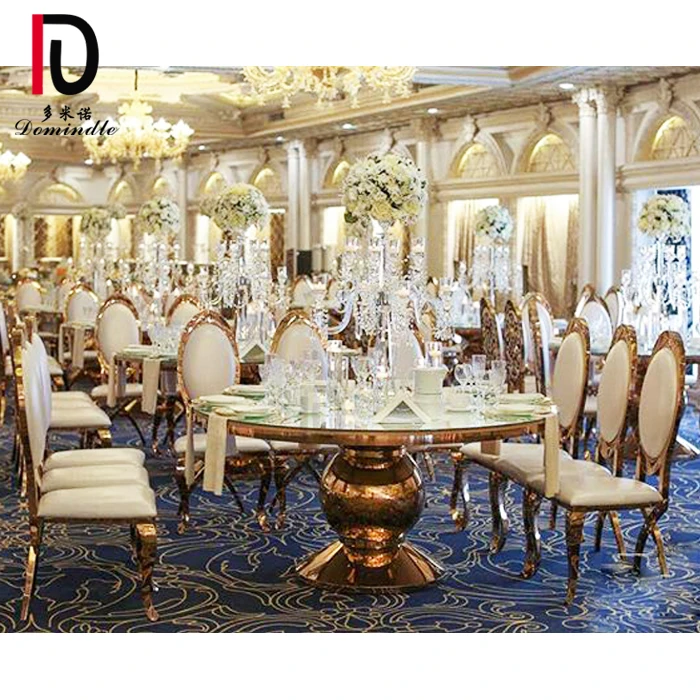 Dubai wedding used titanium gold stainless steel round MDF dining table