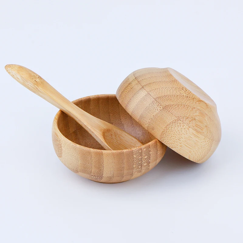 High Quality Custom Logo Natural Durable Bamboo Wood Mask Bowl Spoon Set Cosmetics Tools