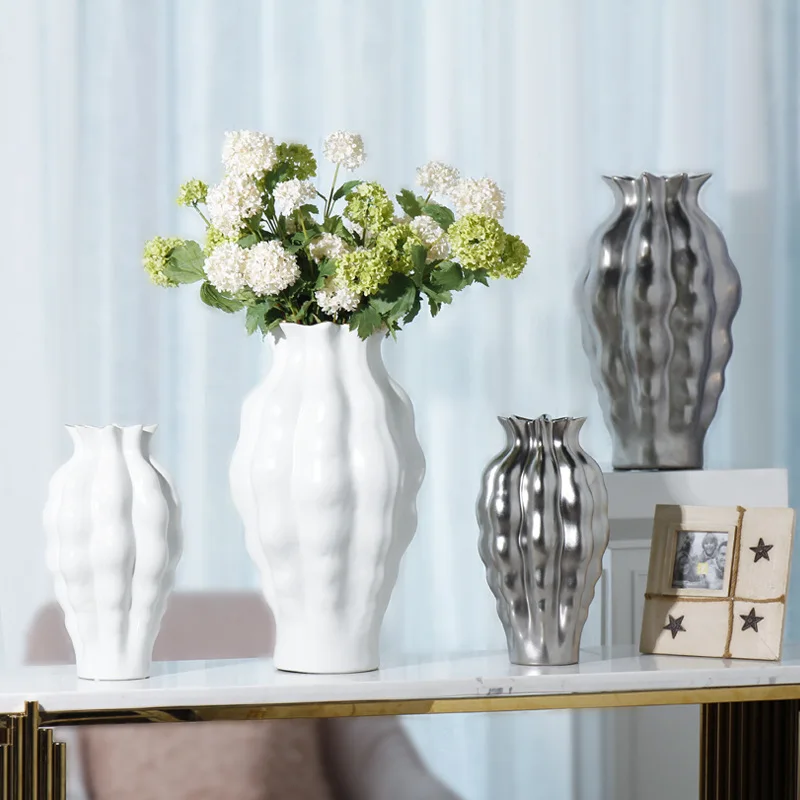 New Design Big Decorative Ceramic Vases for Home Decoration Silver Vase