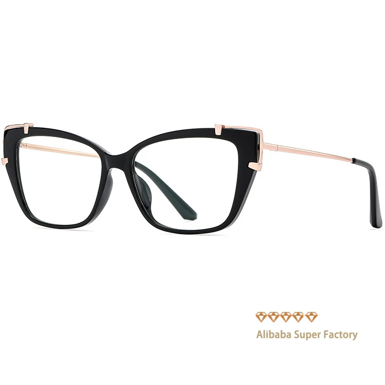 New European And American Fashion Cat Eye Mirror TR + Metal Mixed Anti-Blue Glasses Frame