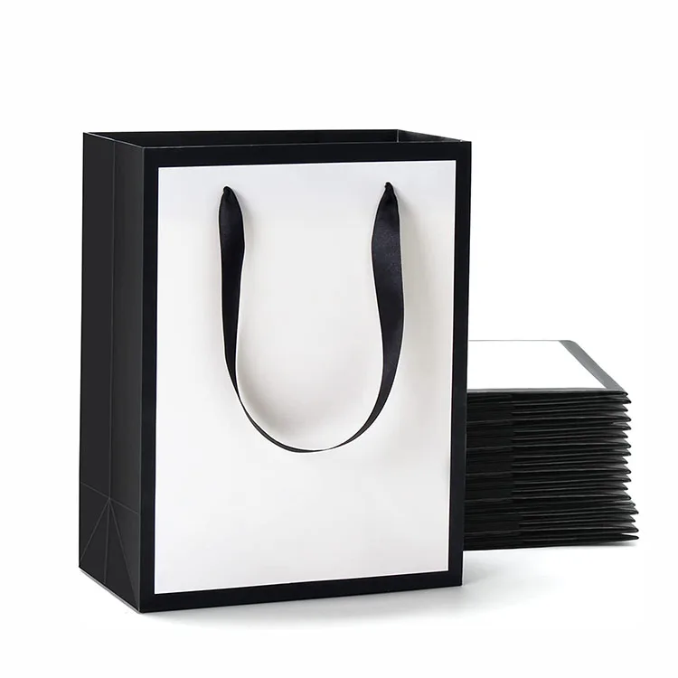 Wholesale Promotional Factory Sale Custom Your Own Logo Printed White Black Kraft Gift Paper Shopping Bag Packaging with Handle