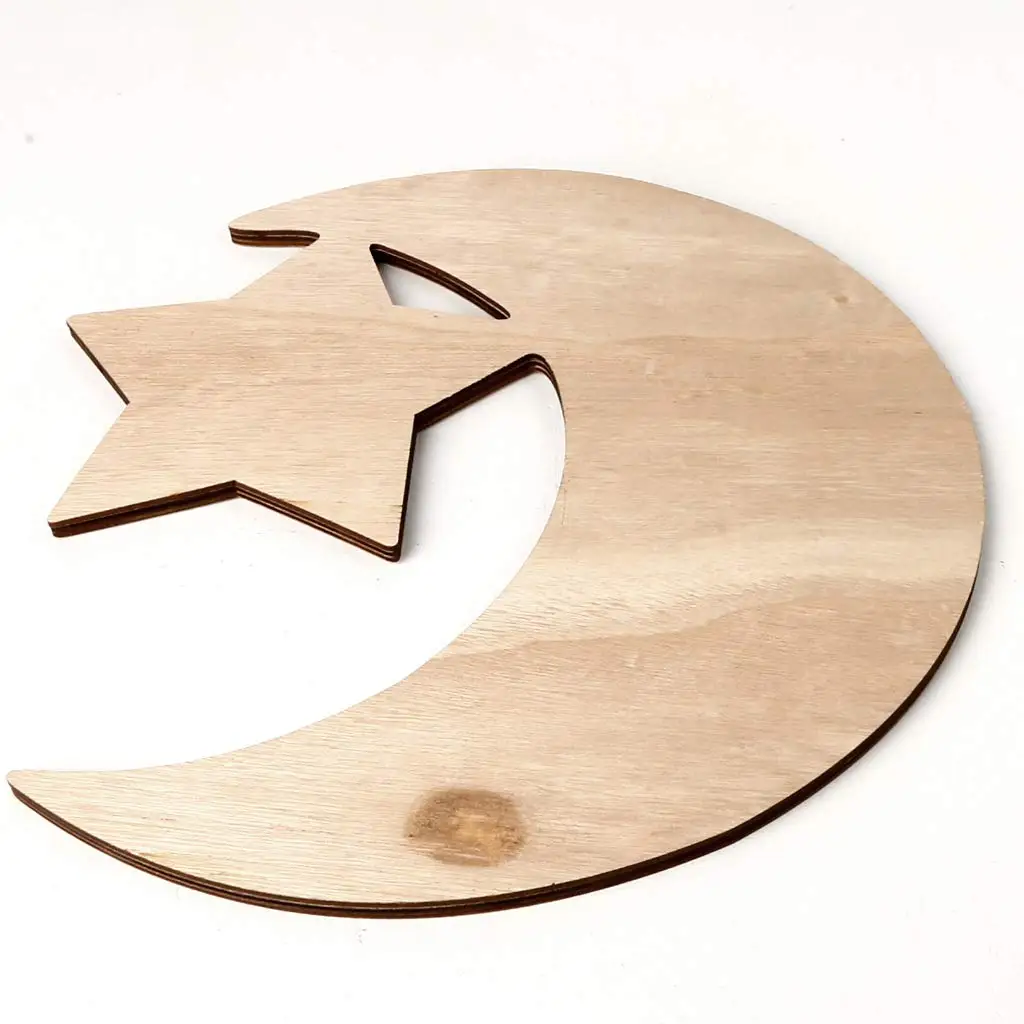 
Wooden Moon Star Tableware Tray Display Eid Mubarak Party Serving Ramadan Decoration 