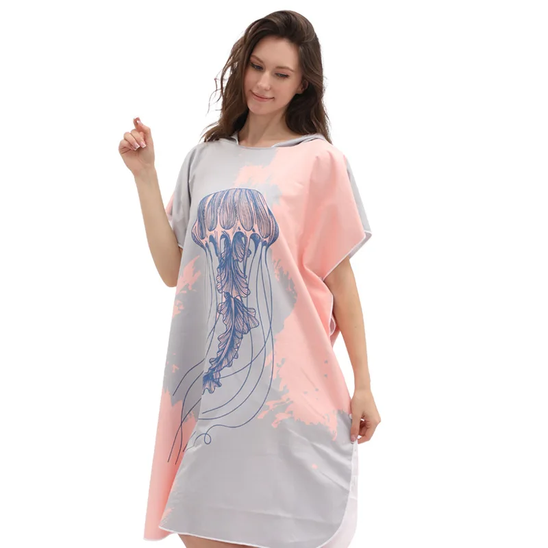 2024 Wholesale Fashion Custom Logo Print Hooded Poncho Beach Towel Microfiber Fast Dry Sexy Beach Towel Suit
