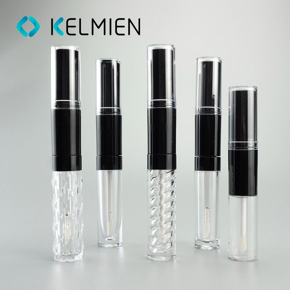 KELMIEN abs plastic double end transparent lip gloss tube lip gloss packaging refillable liquid lipstick tube lip balm container