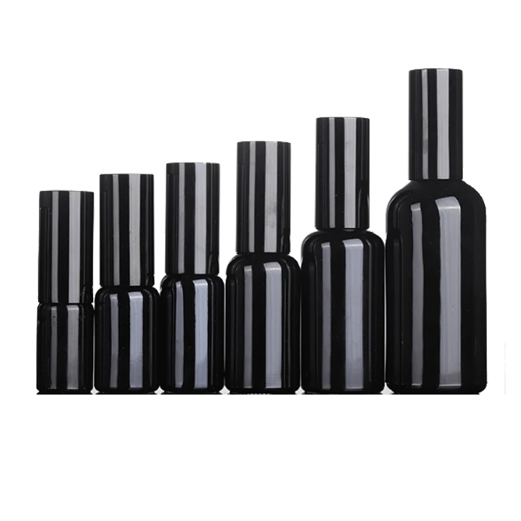 OEM High Quality 5ml 10ml 30ml 50ml 100ml Spray Pump Dropper Bottle Round Shading Black Glass Bottle Used for essential oils