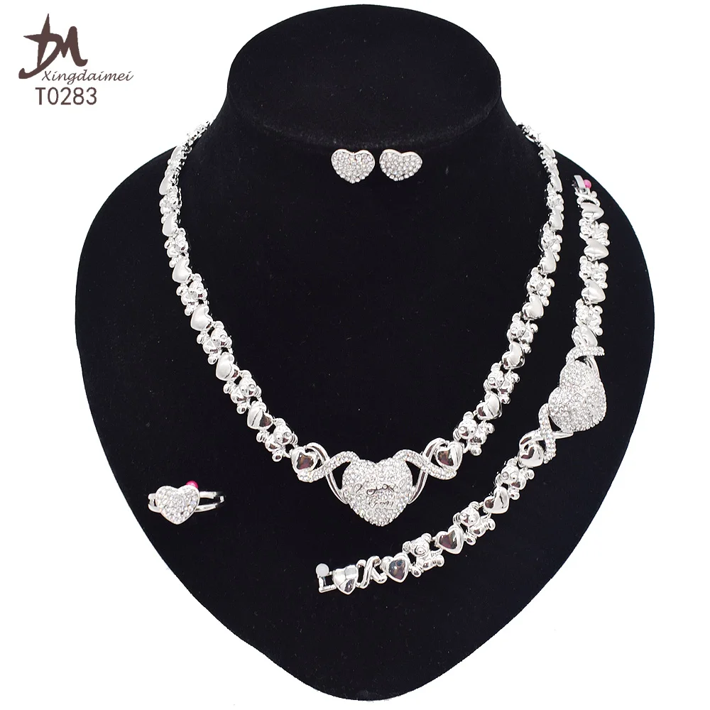 T0283 High quality silver color fishbone 4piece I love you jewelry set big set african jewelry
