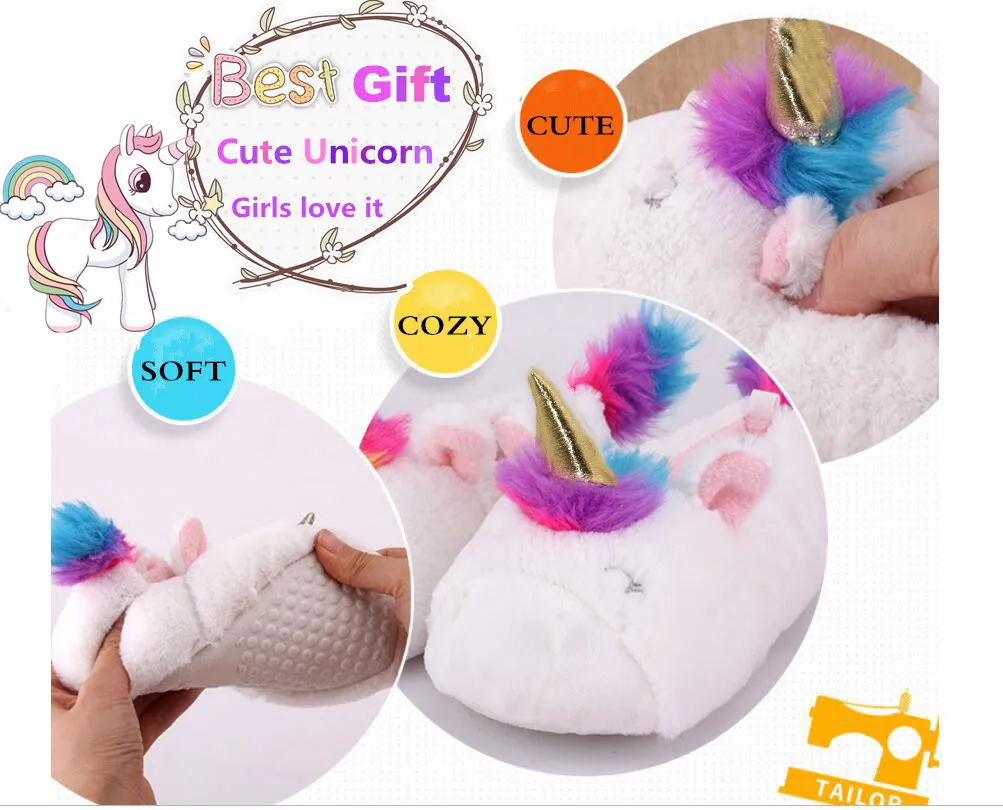 2021 fashion kids unicorn slippers kids warm plush cute slippers Light and comfortable cartoon slippers for girls