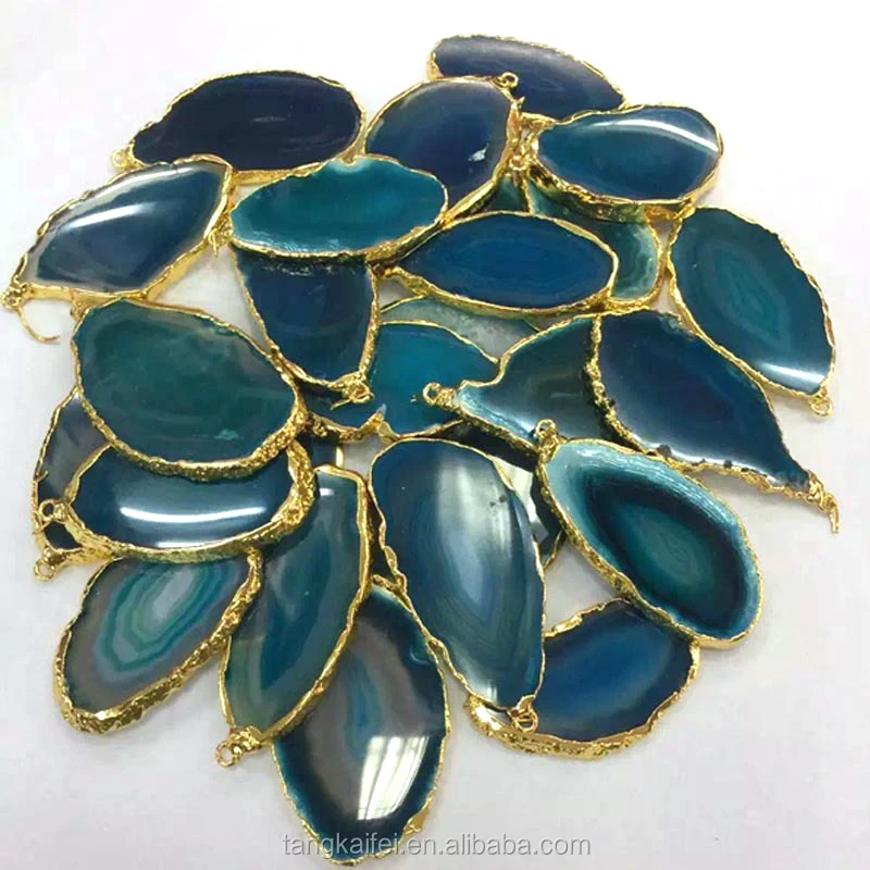 Wholesale quality irregular gold-plated edge agate piece exquisite necklace pendant