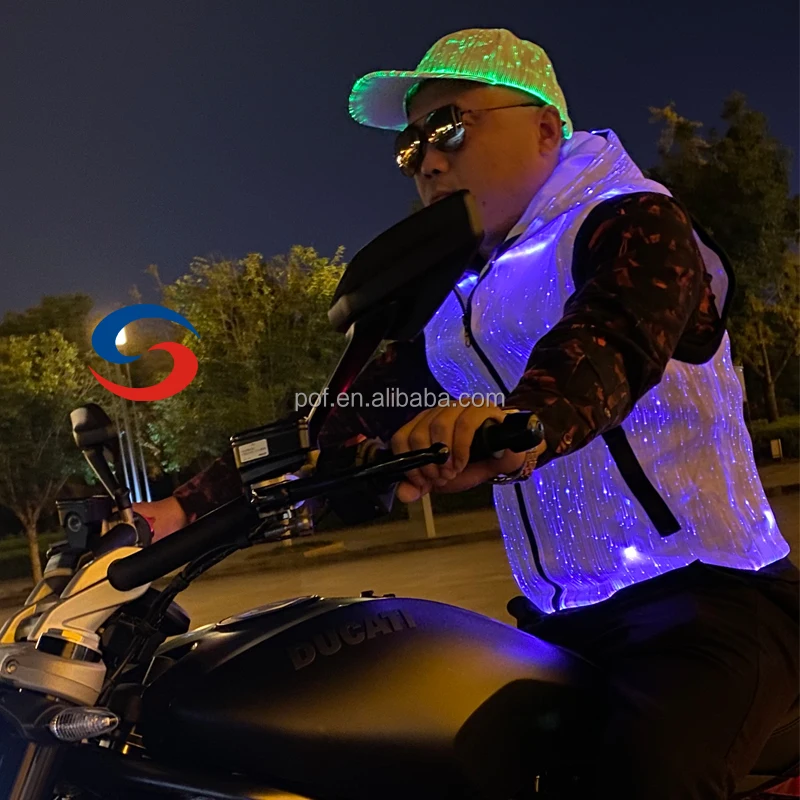 wholesale new design hot selling dance wear hip hop dress festival outfit optic fiber fabric led hooded jacket