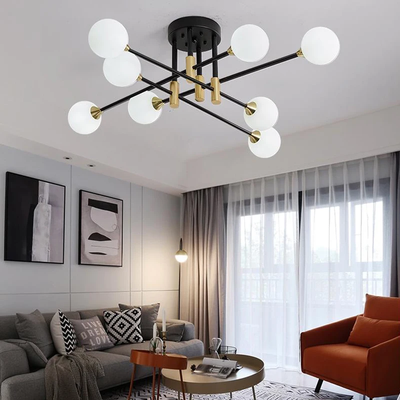 China Manufacturer Factory Supplier Amber Glass Ball G9 Bulb Pendants Lamp Modern Chandelier Light (9286-6C)