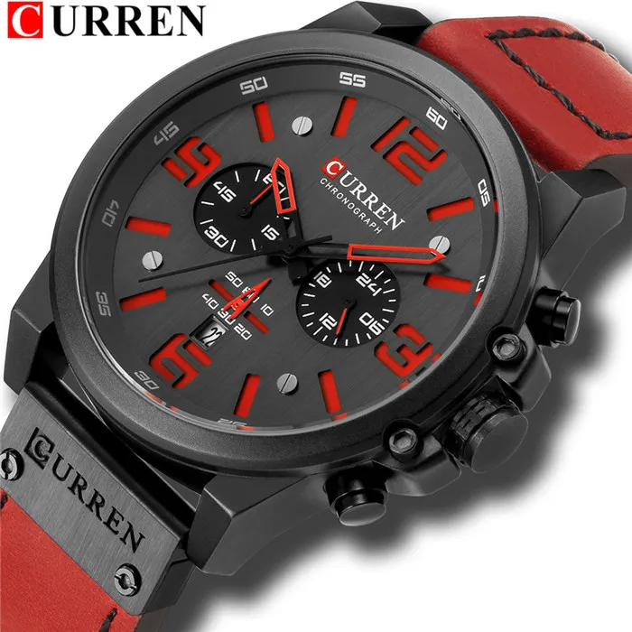 Fashion Leather Sport Quartz  Case Mechanical Automatic Watch Men Chronograph Waterproof Wrist Watch